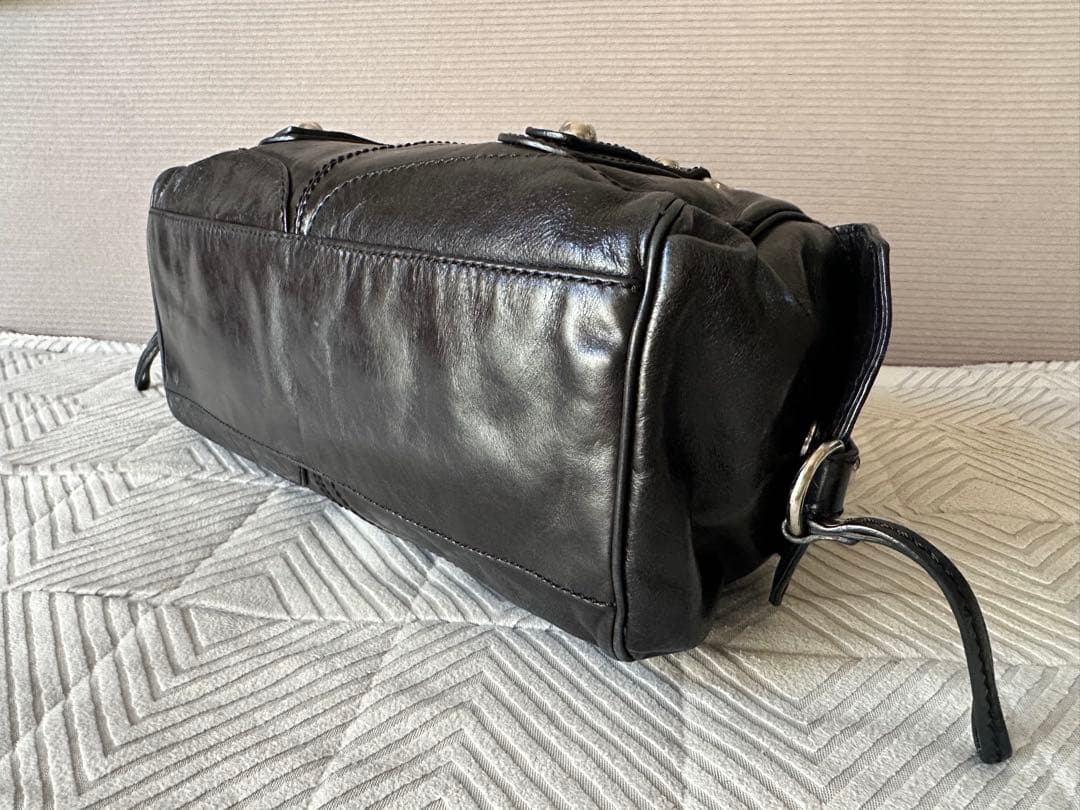 美品 フランチェスコビアジア 編み込みハンドル オールレザーバッグ 黒