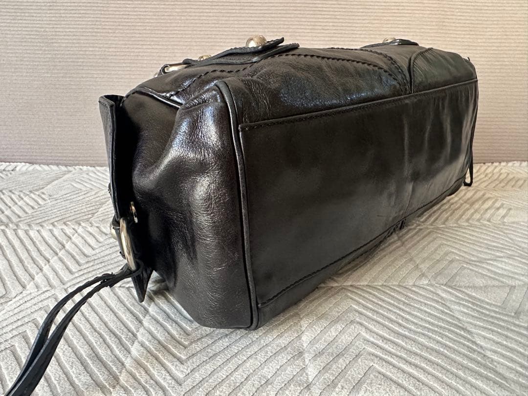 美品 フランチェスコビアジア 編み込みハンドル オールレザーバッグ 黒