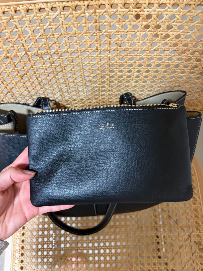 polene cyme mini ブラック テクスチャード エクリュ ステッチ