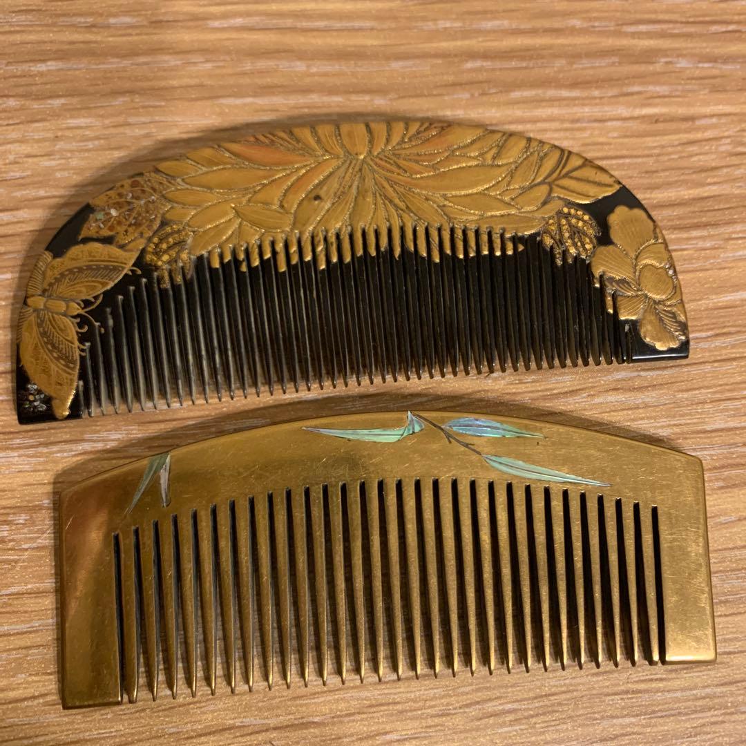 アンティーク　鼈甲　厚み　黒甲　金蒔絵　かんざし　簪