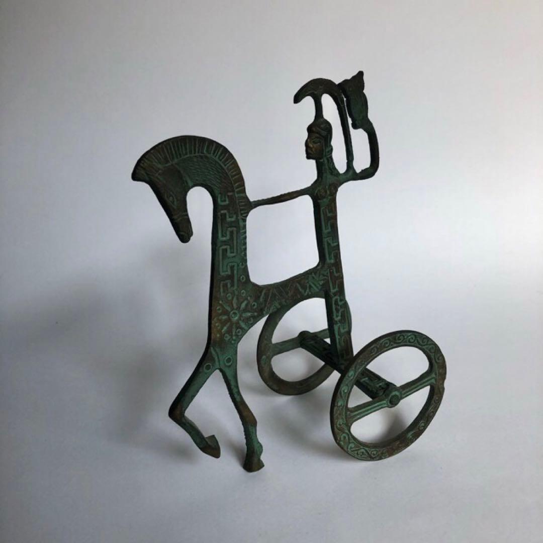 ヴィンテージ 民族工芸品 ギリシャの馬と戦車 置物 ブロンズ アンティーク