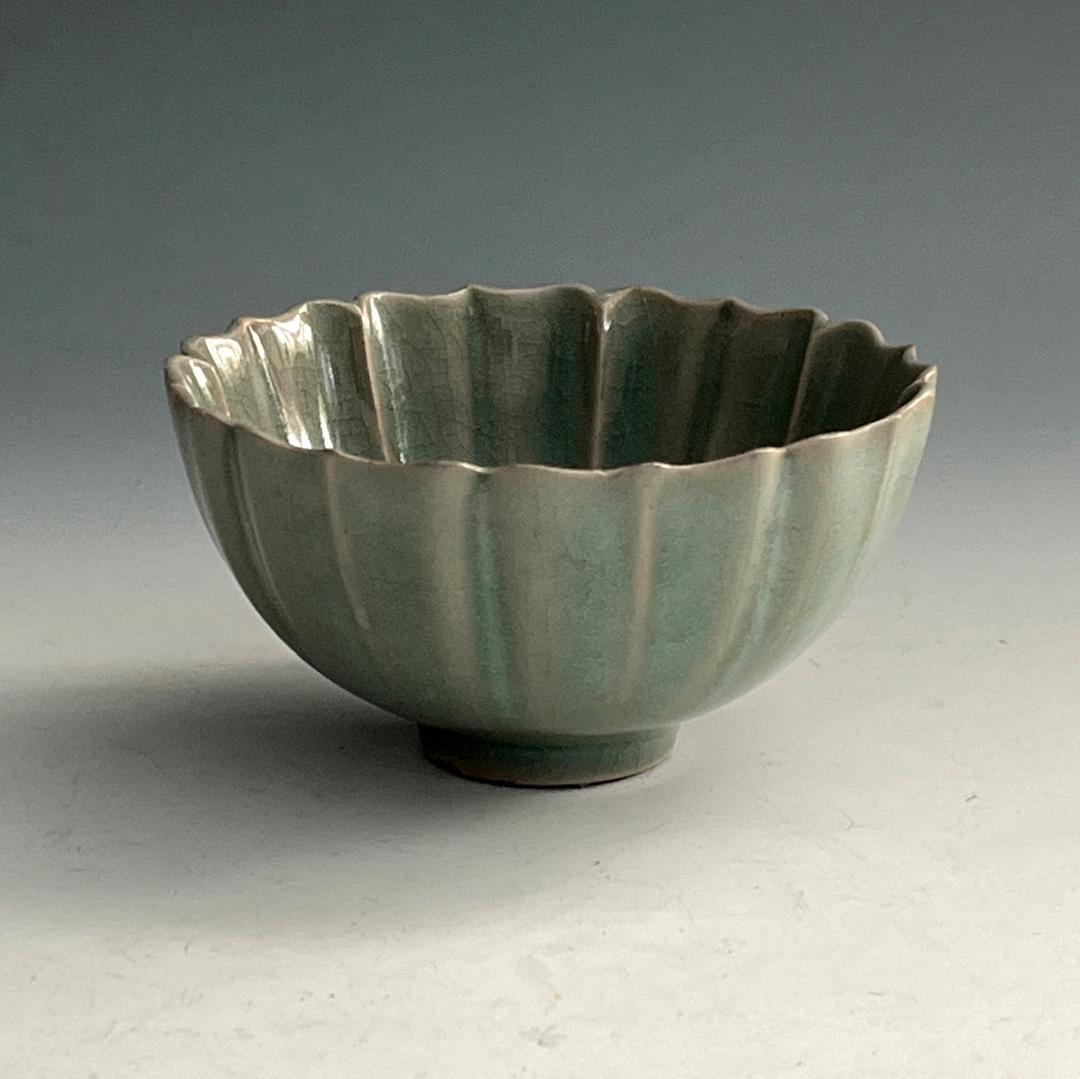 唐物 青磁稜花盃 氷裂紋 中国美術 古玩 SN75