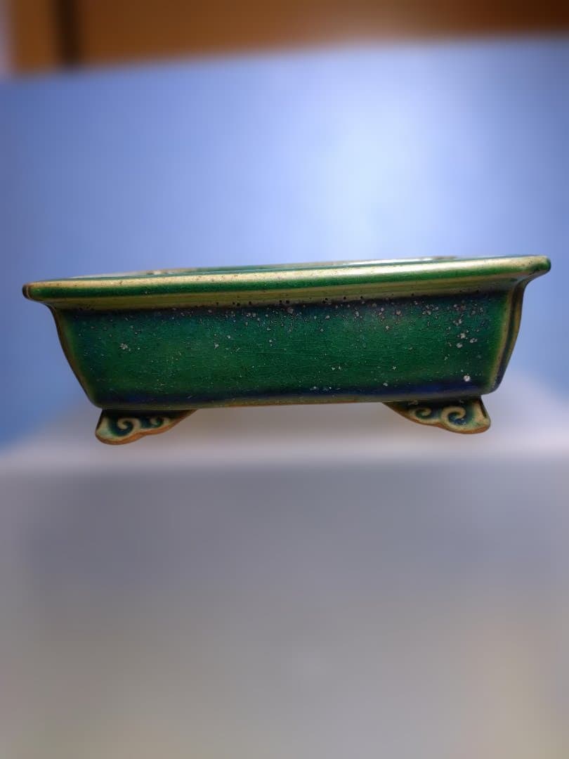 緑色の長方形陶器、小品盆栽鉢