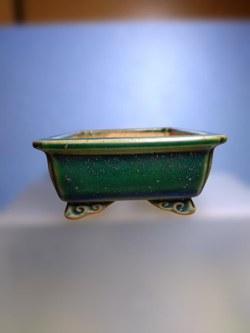 緑色の長方形陶器、小品盆栽鉢