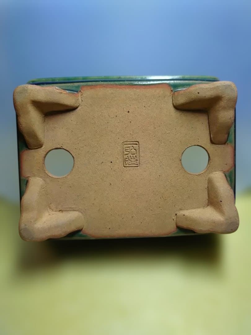 緑色の長方形陶器、小品盆栽鉢