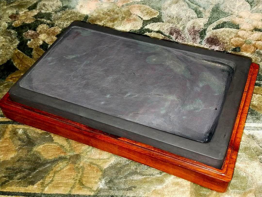 ♥中国　端渓硯　硯　3.9kg　木製ケース付き　端渓　骨董品