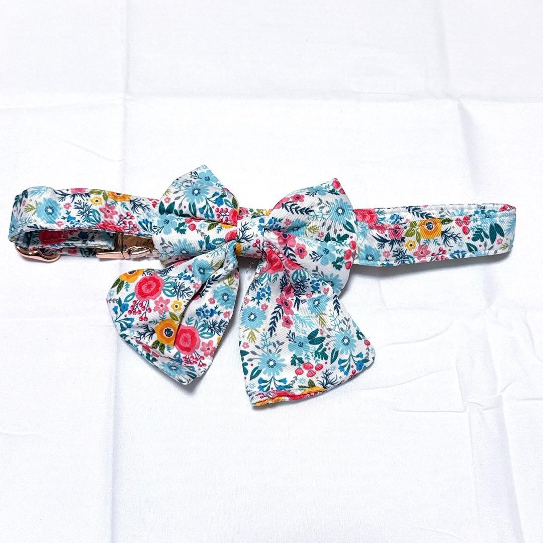 ☘️ ペット用首輪 リボン Lサイズ 長さ調節可能 花柄