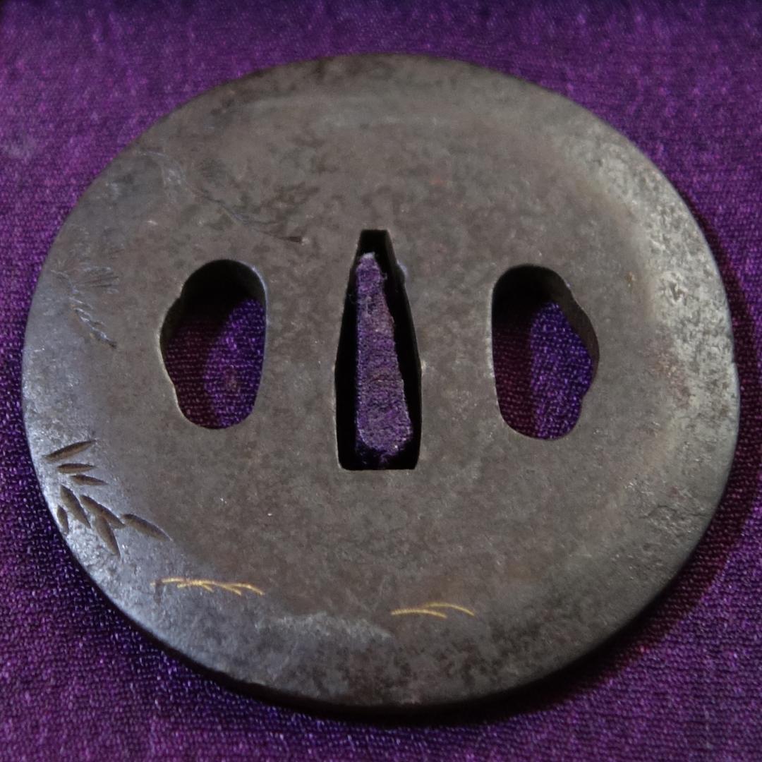 【 太公望図鍔 】 鍔 鐔 鉄地 象嵌 刀装具 武具 骨董 アンティーク