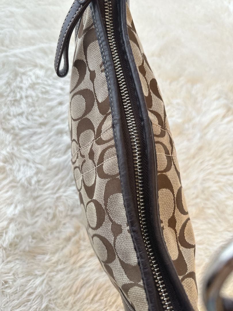 美品 COACH コーチ ワンショルダー バッグ シグネチャー ブラウン系