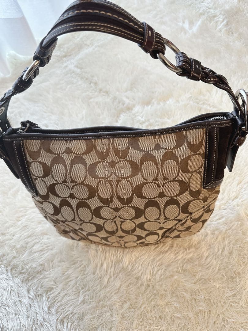 美品 COACH コーチ ワンショルダー バッグ シグネチャー ブラウン系