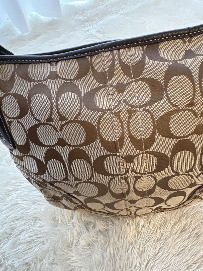美品 COACH コーチ ワンショルダー バッグ シグネチャー ブラウン系