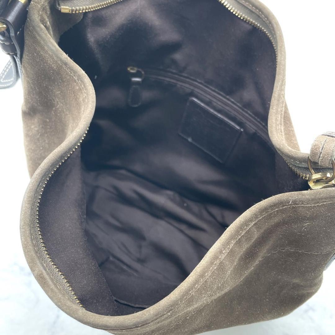 コーチ ホーボー ワンショルダーバッグ ハーフムーン スエード レザー ブラウン