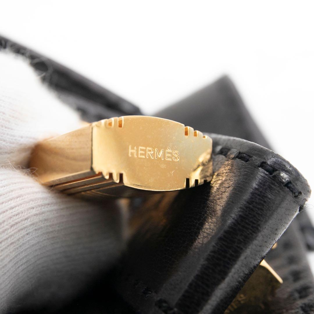HERMES ブラックレザー手袋 ゴールド金具付き