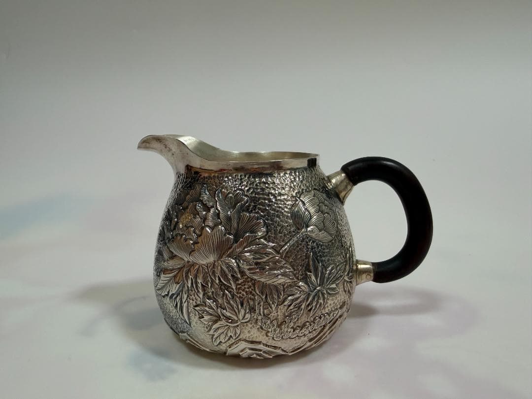 純銀製 花文様彫金 湯冷まし 煎茶道具