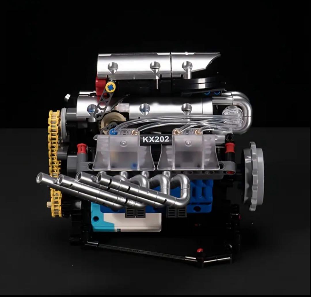 V8エンジン 模型 ブロック 組立 STEM教材 車 模型 電動モデル