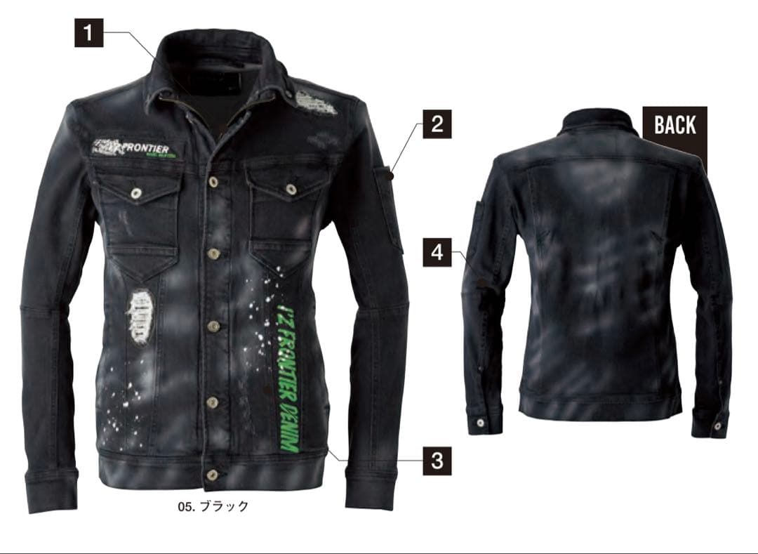 アイズフロンティア７３５０ＳデニムＧ　Ｍ寸カーゴパンツ７6cm上下組ブラック