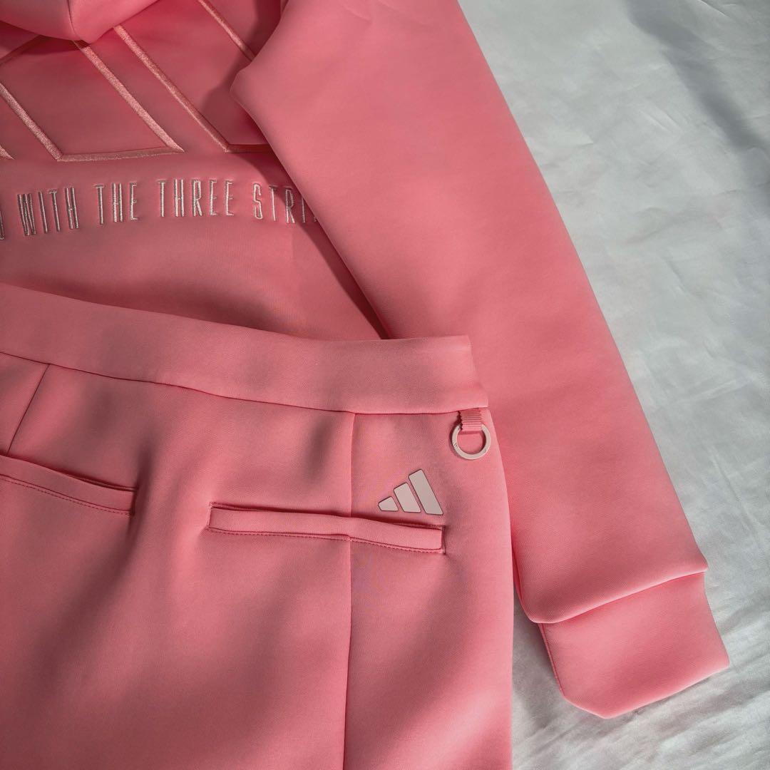 未使用adidas ダンボールニットフーディースカート セットアップ　ピンク