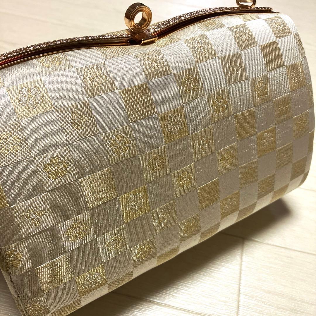 《未使用》草履バッグセット　市松模様　ゴールド