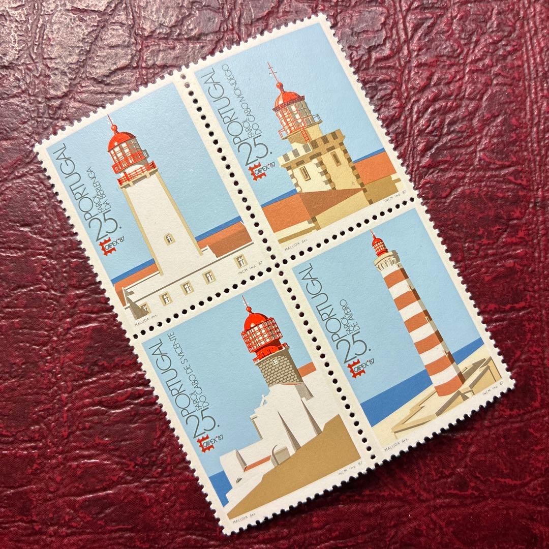 76855セール現品限　外国切手　ポルトガル発行切手展4種揃田型灯台