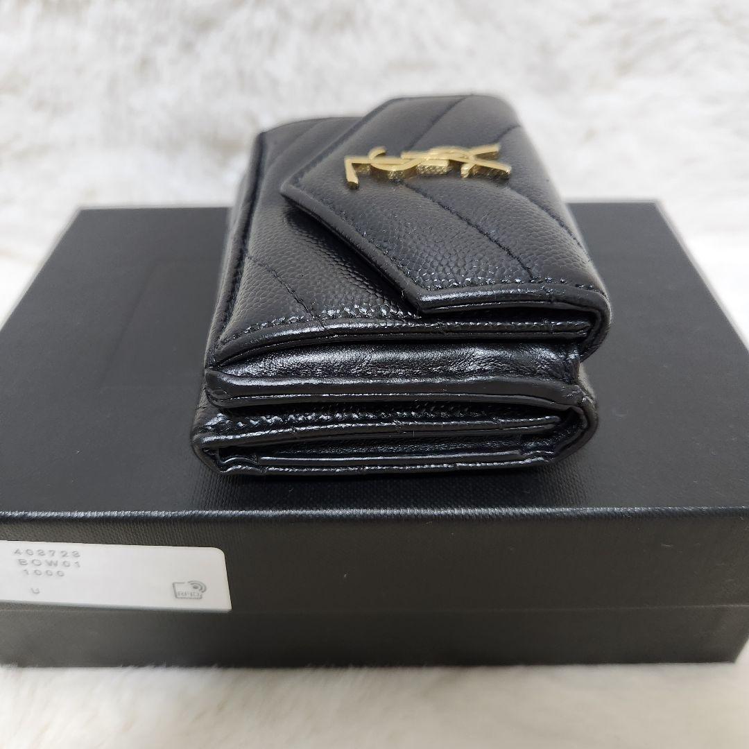 ✨極美品✨サンローラン　三つ折り　カサンドラ　キャビアスキン　レター　レザー