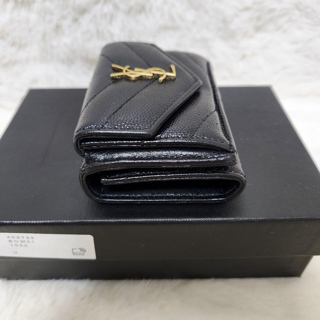 ✨極美品✨サンローラン　三つ折り　カサンドラ　キャビアスキン　レター　レザー