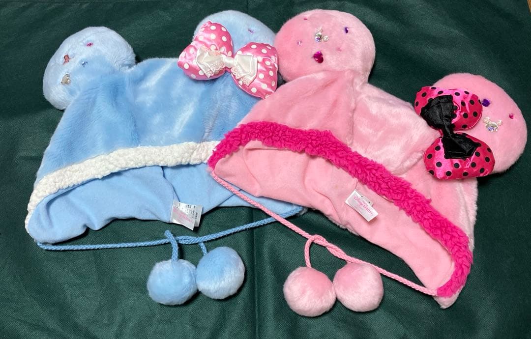 ディズニー　ファンキャップ　ドットリボン　ミニー　耳付き　ポンポン付き　ビジュー