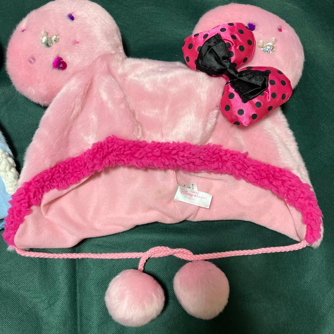 ディズニー　ファンキャップ　ドットリボン　ミニー　耳付き　ポンポン付き　ビジュー