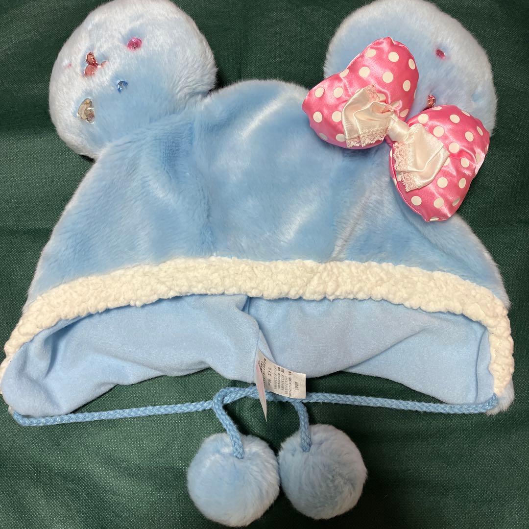 ディズニー　ファンキャップ　ドットリボン　ミニー　耳付き　ポンポン付き　ビジュー