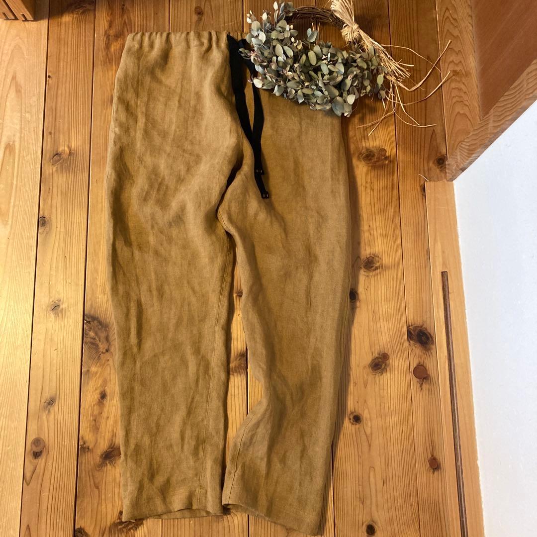 nasuvi＊ハンドメイド＊サフィランフランスリネン　スリムもんぺパンツＬ