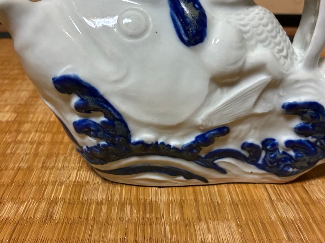 茶道具 白磁 魚型 陶器 手付き 急須 水柱 木箱付 中国美術？