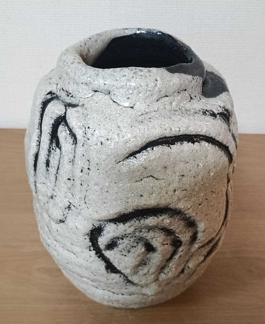 人間国宝　清水卯一作　蓬莱掛分白流花入　最上位作　花入