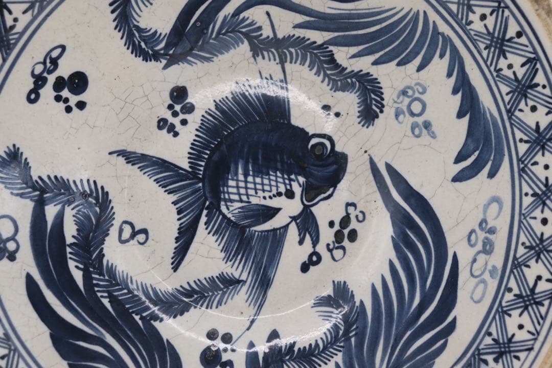 古安南　染付　魚藻紋大皿　送料込み0905