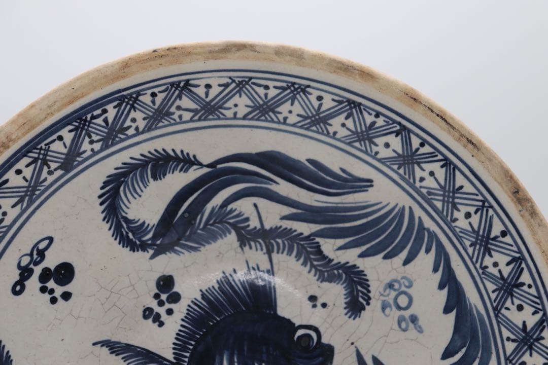 古安南　染付　魚藻紋大皿　送料込み0905