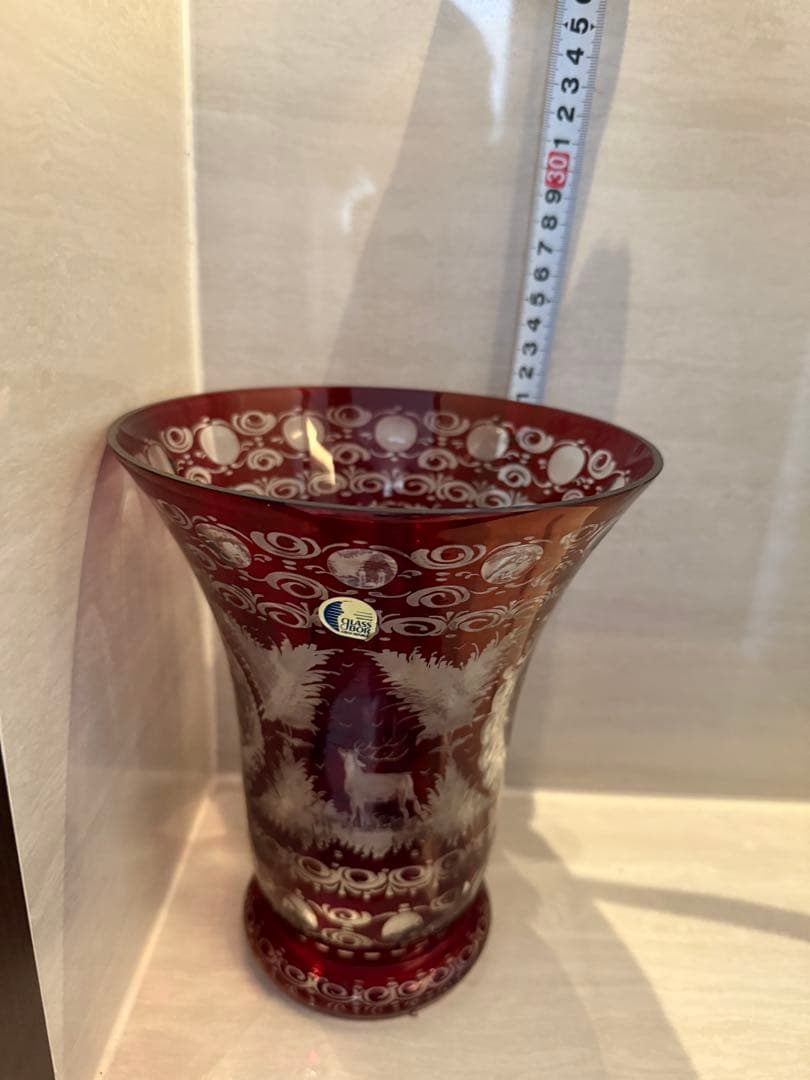 GLASS BOR のガラス製品赤色エッチングガラスフラワーベース
