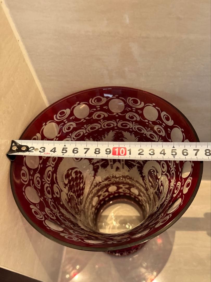 GLASS BOR のガラス製品赤色エッチングガラスフラワーベース