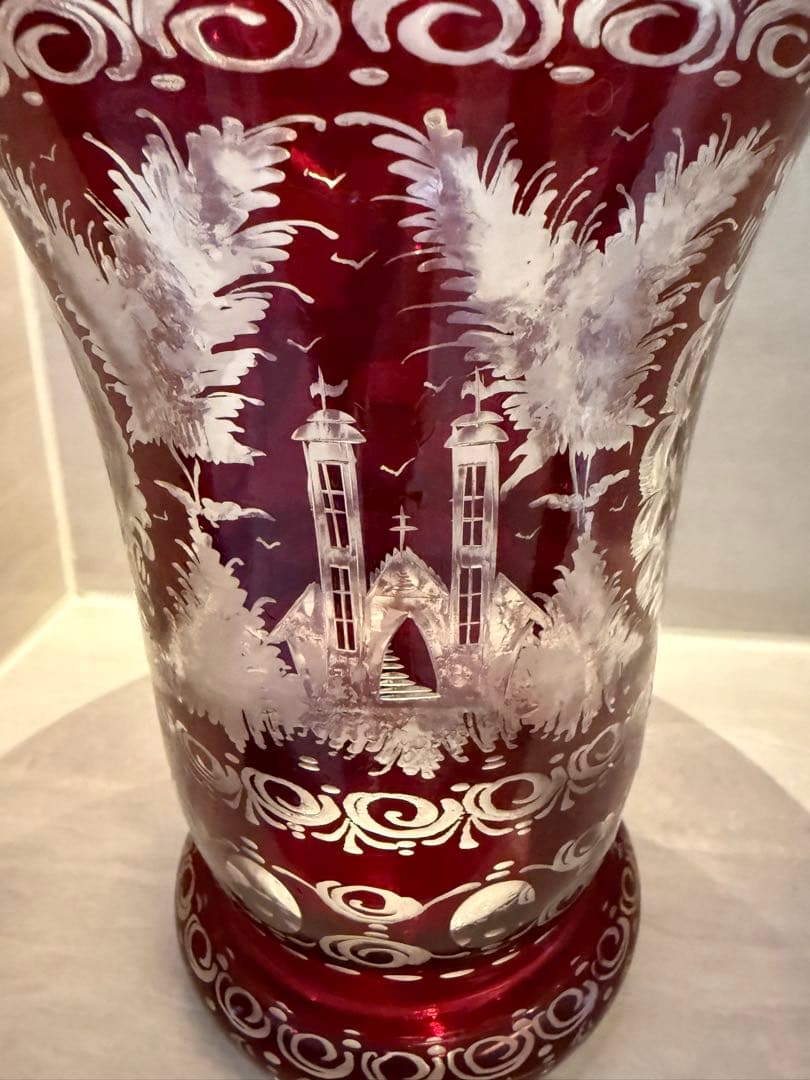 GLASS BOR のガラス製品赤色エッチングガラスフラワーベース