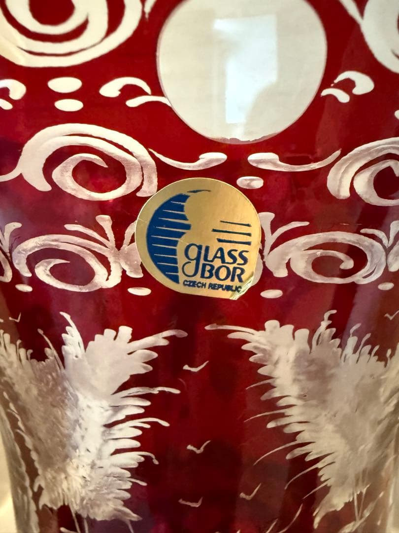 GLASS BOR のガラス製品赤色エッチングガラスフラワーベース