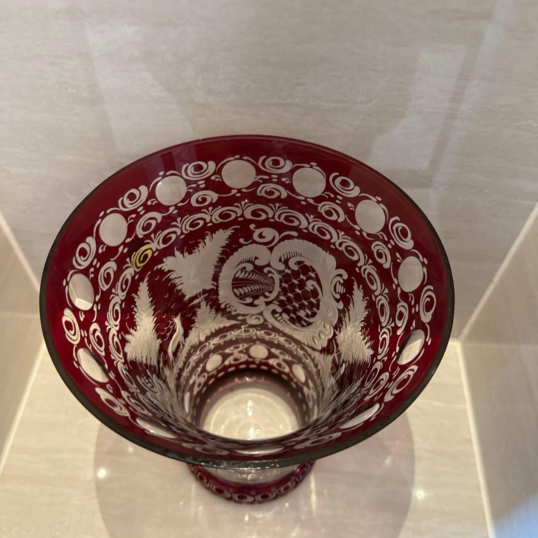 GLASS BOR のガラス製品赤色エッチングガラスフラワーベース