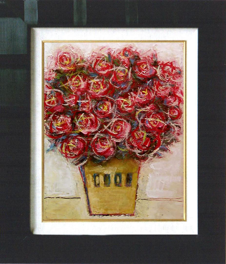 油絵 菅家令子 絵 絵画 インテリア 額付(白) uF6-110902 花 ばら