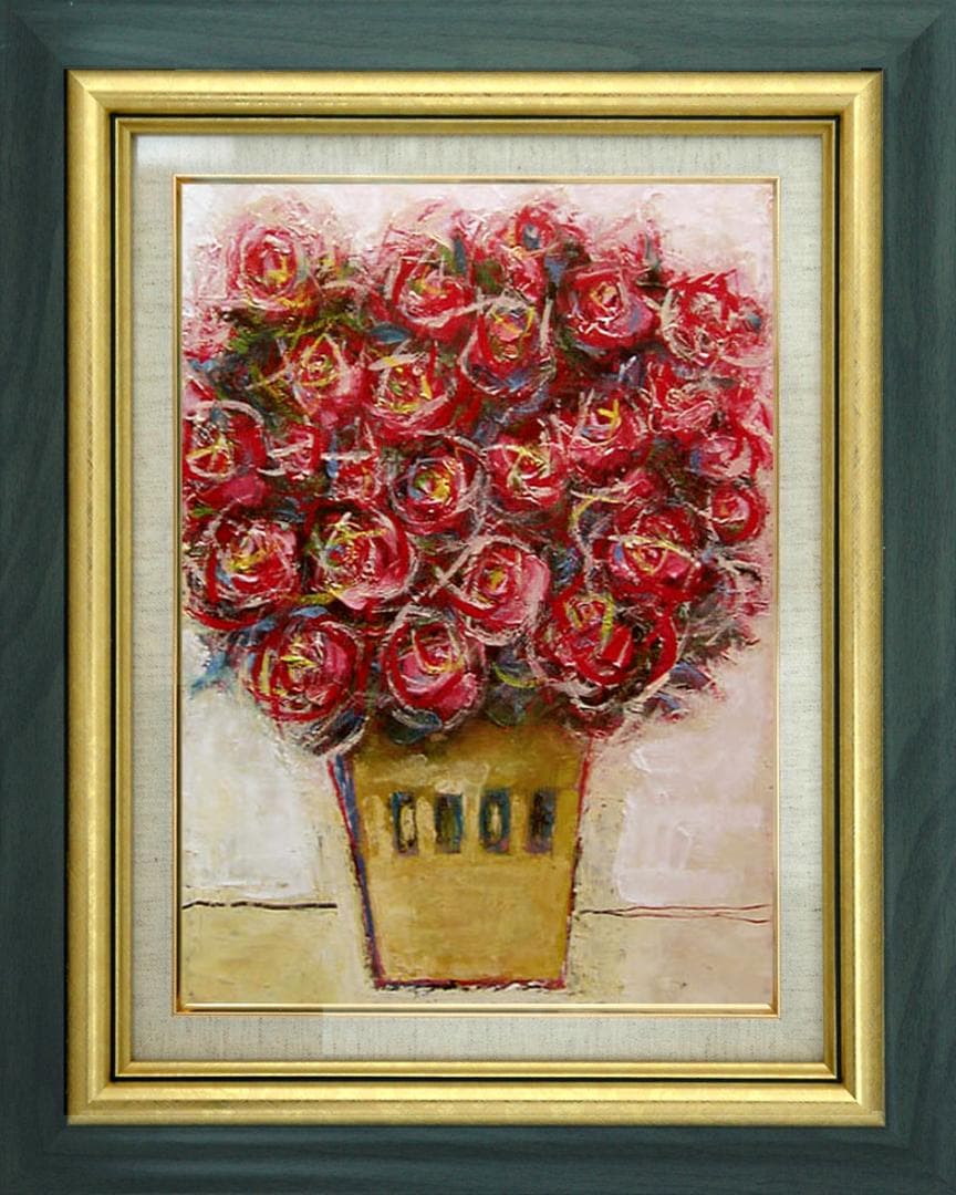 油絵 菅家令子 絵 絵画 インテリア 額付(白) uF6-110902 花 ばら