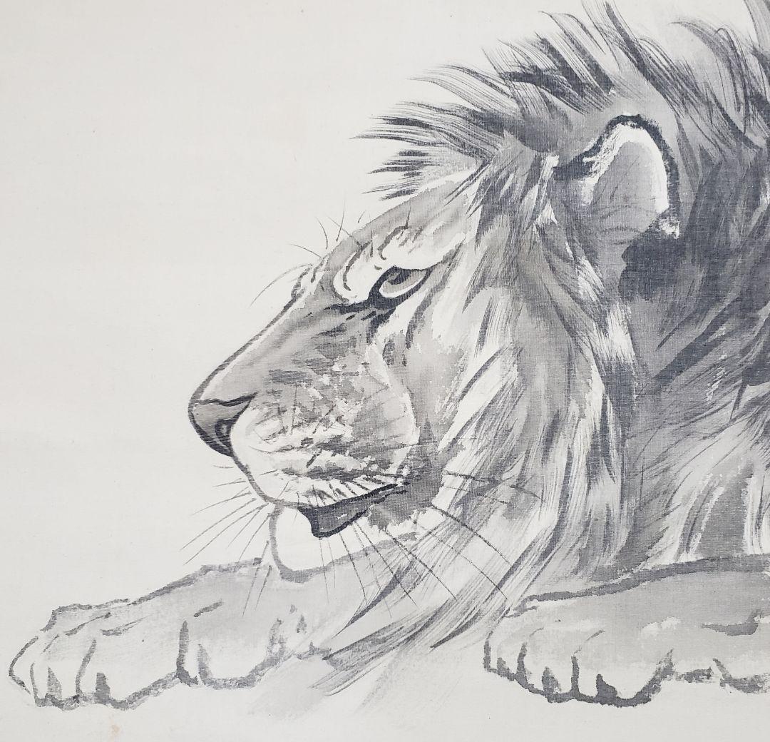 【獅子図】廣観 2547 ライオン 共箱　掛け軸　肉筆