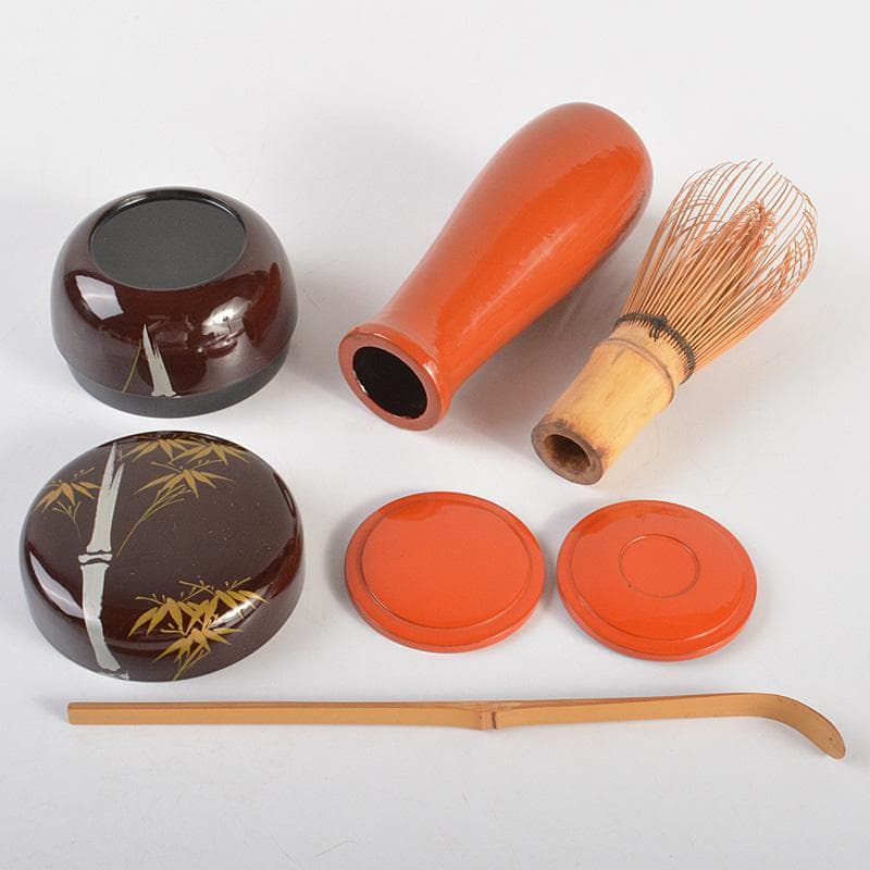 茶道具　黒面朱茶箱　田中香泉作茶碗　振出など　九点　一式　V R6918