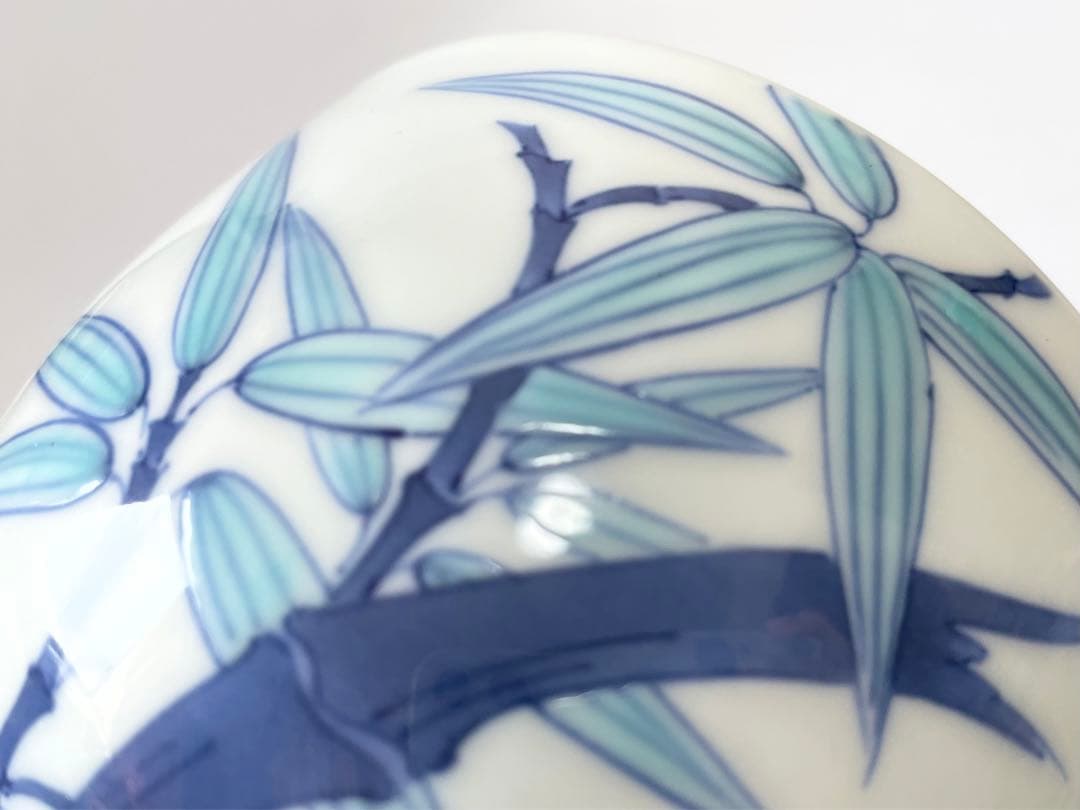 陶芸家　作家物　阪井茂治　色鍋島　笹文　茶碗　鍋島焼　今右衛門　抹茶碗　共箱