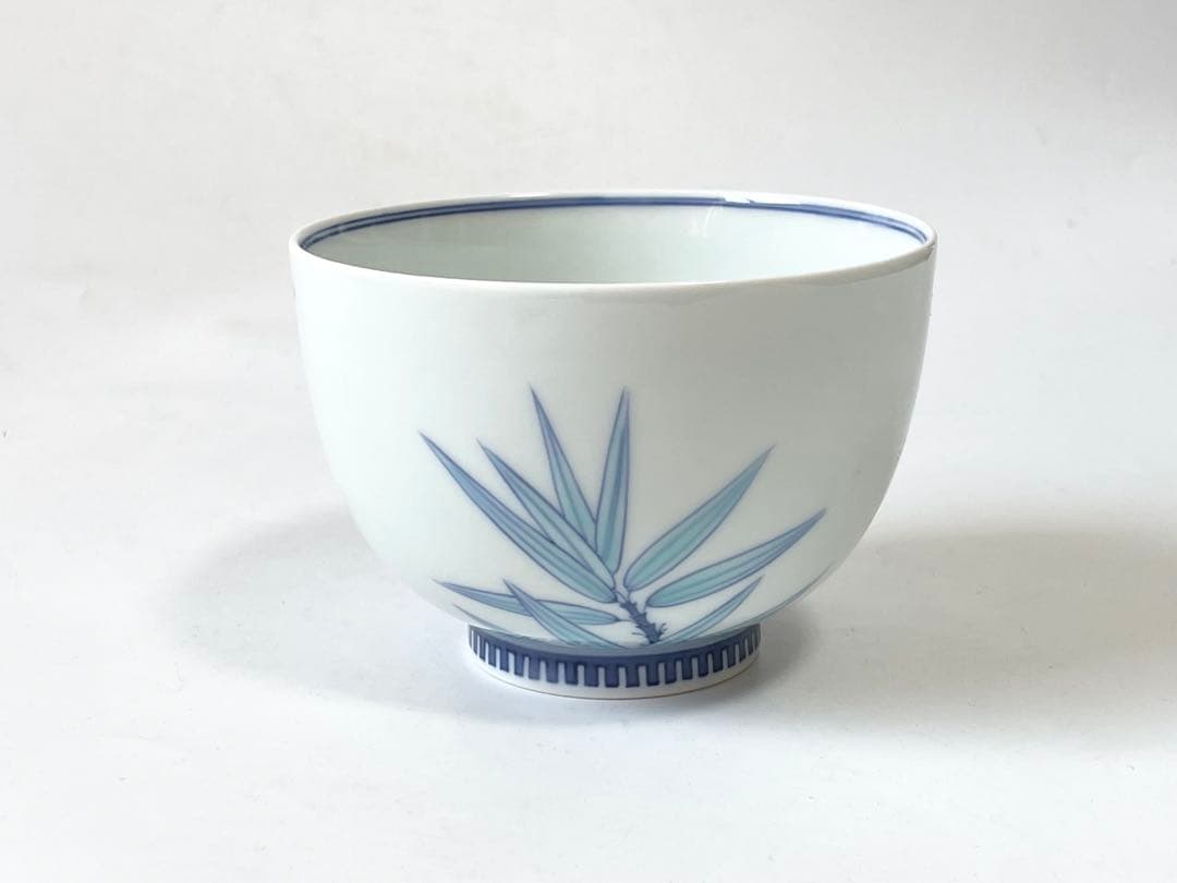 陶芸家　作家物　阪井茂治　色鍋島　笹文　茶碗　鍋島焼　今右衛門　抹茶碗　共箱