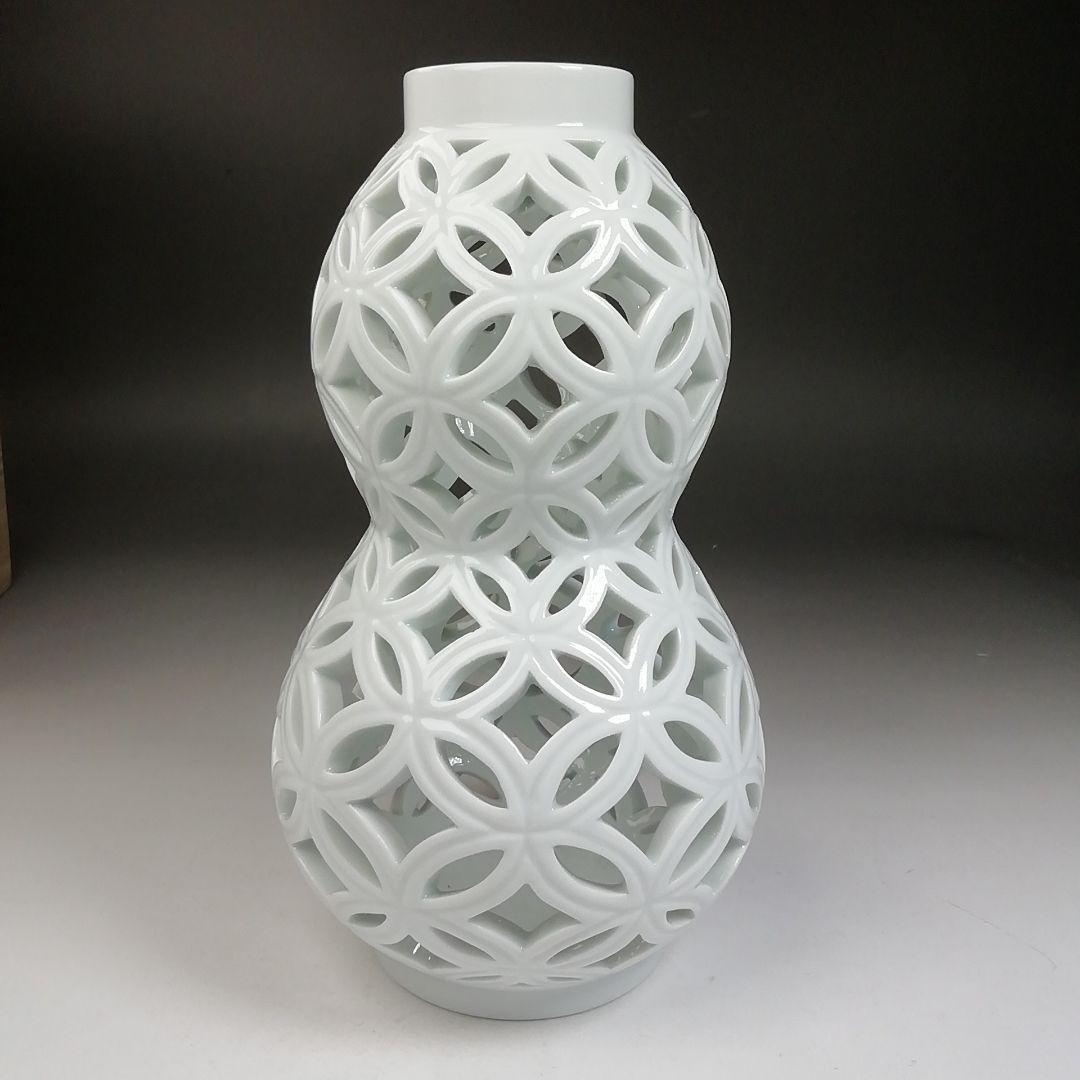 Ｔ９８８　杓立　『平戸白磁　七宝透』『瓢型　杓立』『横石嘉助 造』　共箱　茶道具