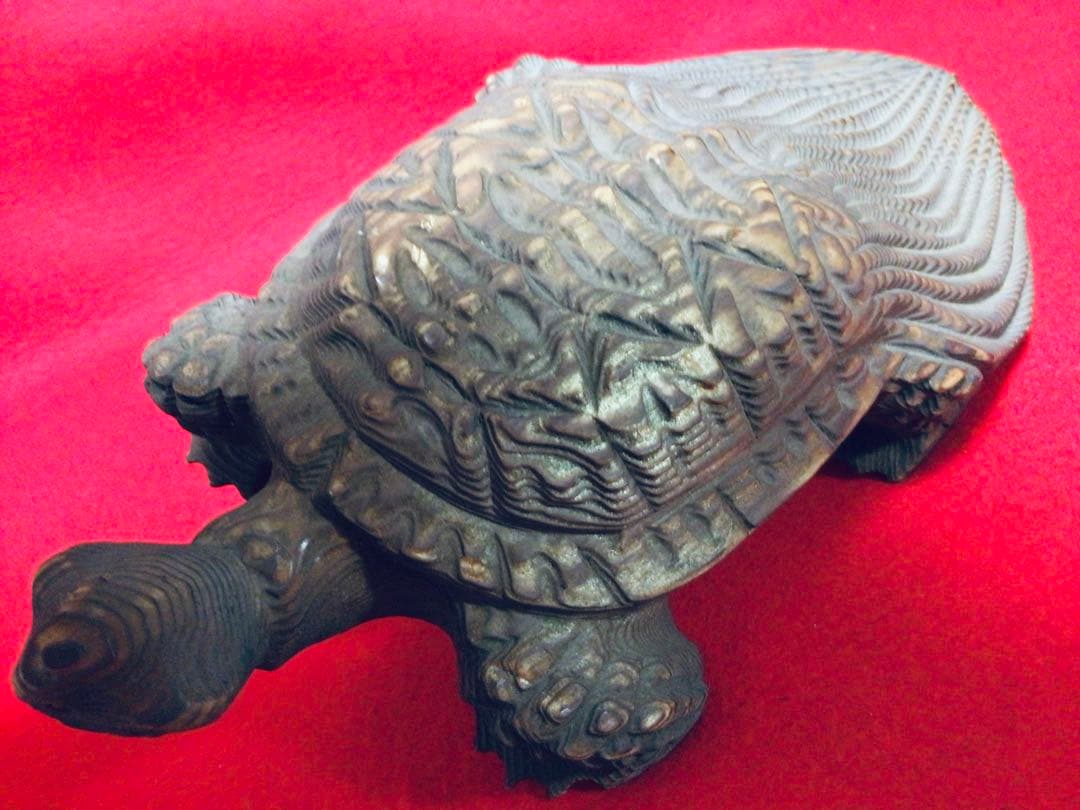 ◉逸品◉数寄屋造りの名棟梁〓平田雅哉◉一刀彫・木彫〓亀・千寿亀・蓑亀◉26cm