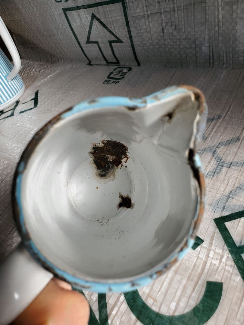 フランス　アンティーク　ホーロー　ジャグ　BB社　ローズガーランド　セット