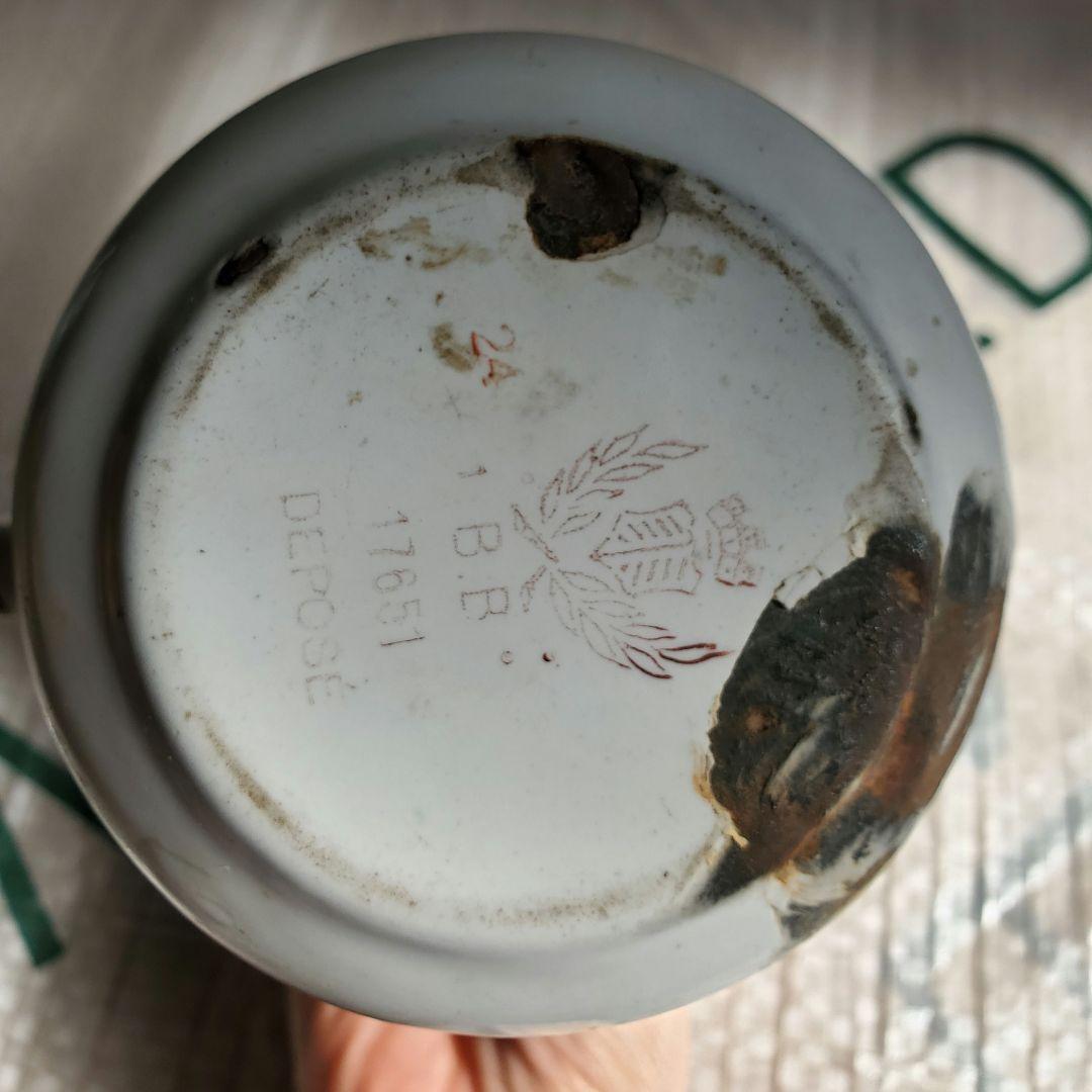 フランス　アンティーク　ホーロー　ジャグ　BB社　ローズガーランド　セット