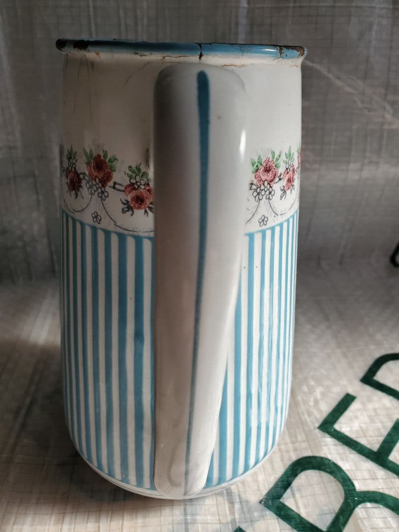 フランス　アンティーク　ホーロー　ジャグ　BB社　ローズガーランド　セット