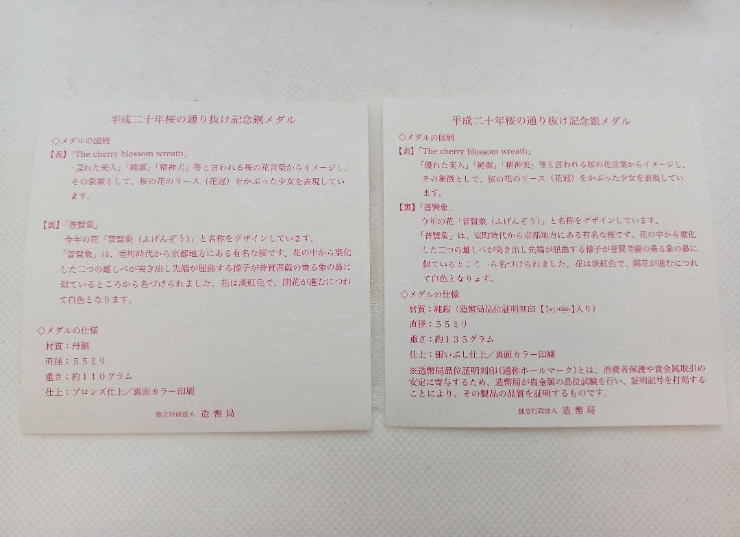 平成20年 桜の通り抜け記念　銀メダル&銅メダルセット